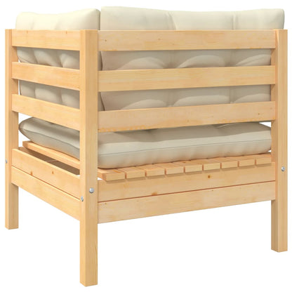 -Delige Loungeset Met Kleurige Kussens Massief Grenenhout 3 Natuurlijk en crème 2x hoek + Tafel