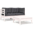 -Delige Loungeset Met Kussens Massief Grenenhout 3 Wit 2x hoek + Tafel