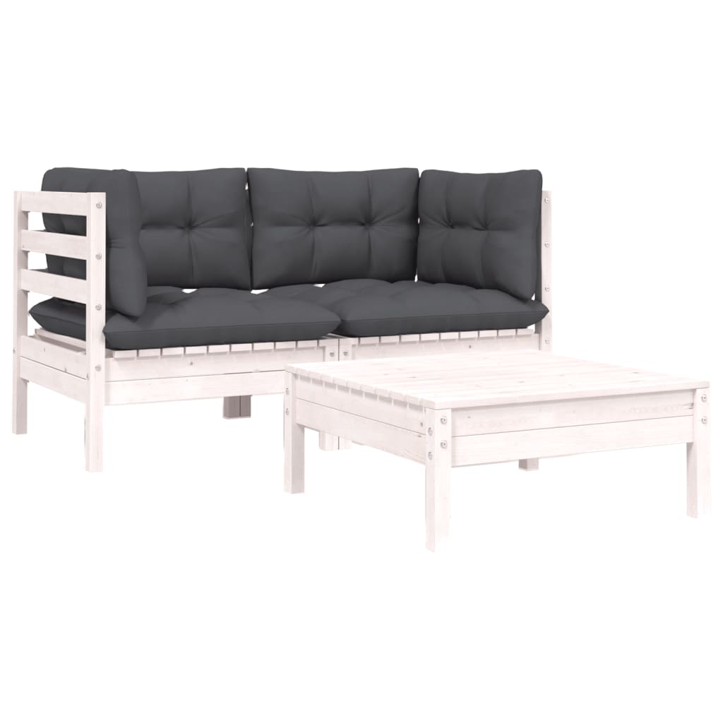 -Delige Loungeset Met Kussens Massief Grenenhout 3 Wit 2x hoek + Tafel