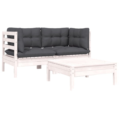 -Delige Loungeset Met Kussens Massief Grenenhout 3 Wit 2x hoek + Tafel