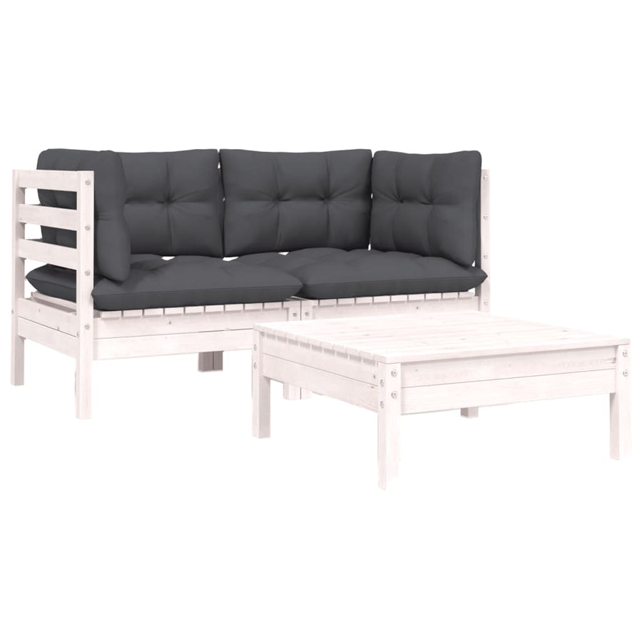 -Delige Loungeset Met Kussens Massief Grenenhout 3 Wit 2x hoek + Tafel