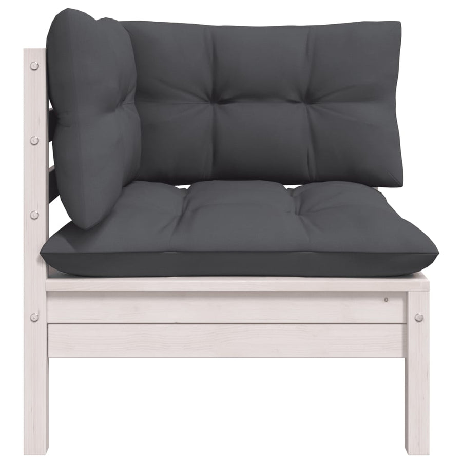 -Delige Loungeset Met Kussens Massief Grenenhout 3 Wit 2x hoek + Tafel