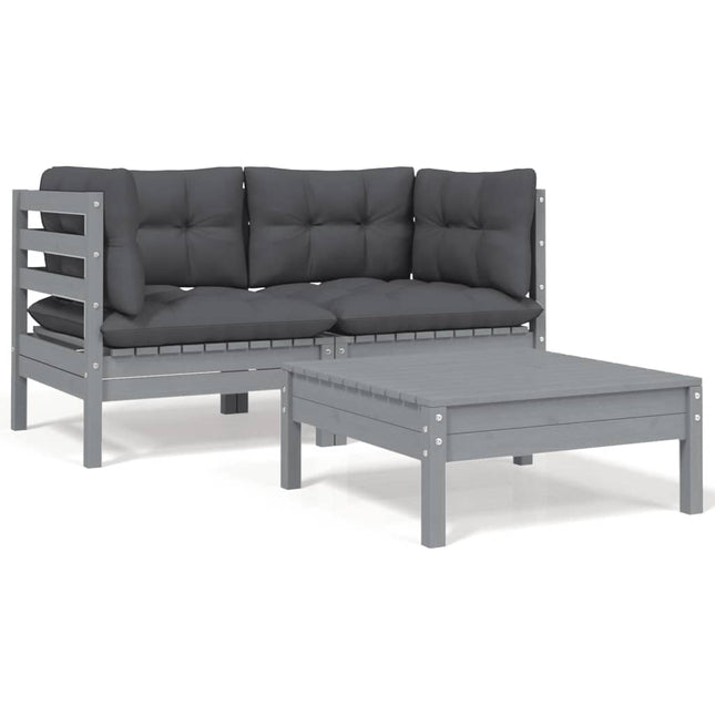 -Delige Loungeset Met Kussens Massief Grenenhout 3 Grijs 2x hoek + Tafel