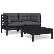 Loungeset massief grenenhout 3-delig zwart