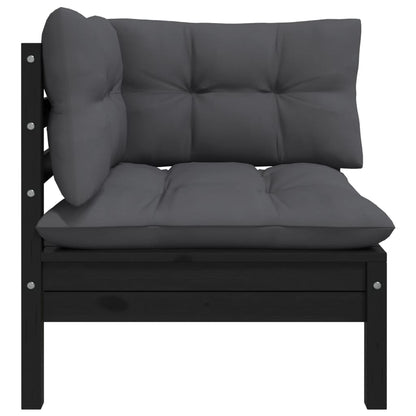 -Delige Loungeset Met Kussens Massief Grenenhout 3 Zwart 2x hoek + Tafel