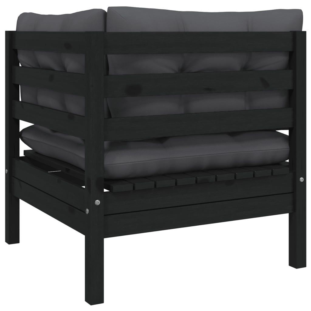 -Delige Loungeset Met Kussens Massief Grenenhout 3 Zwart 2x hoek + Tafel
