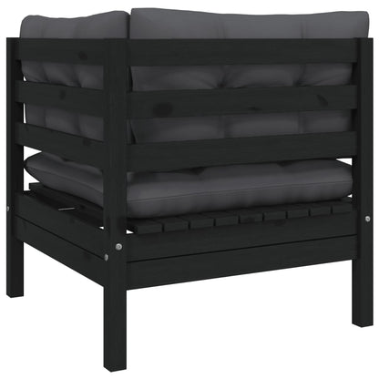 -Delige Loungeset Met Kussens Massief Grenenhout 3 Zwart 2x hoek + Tafel