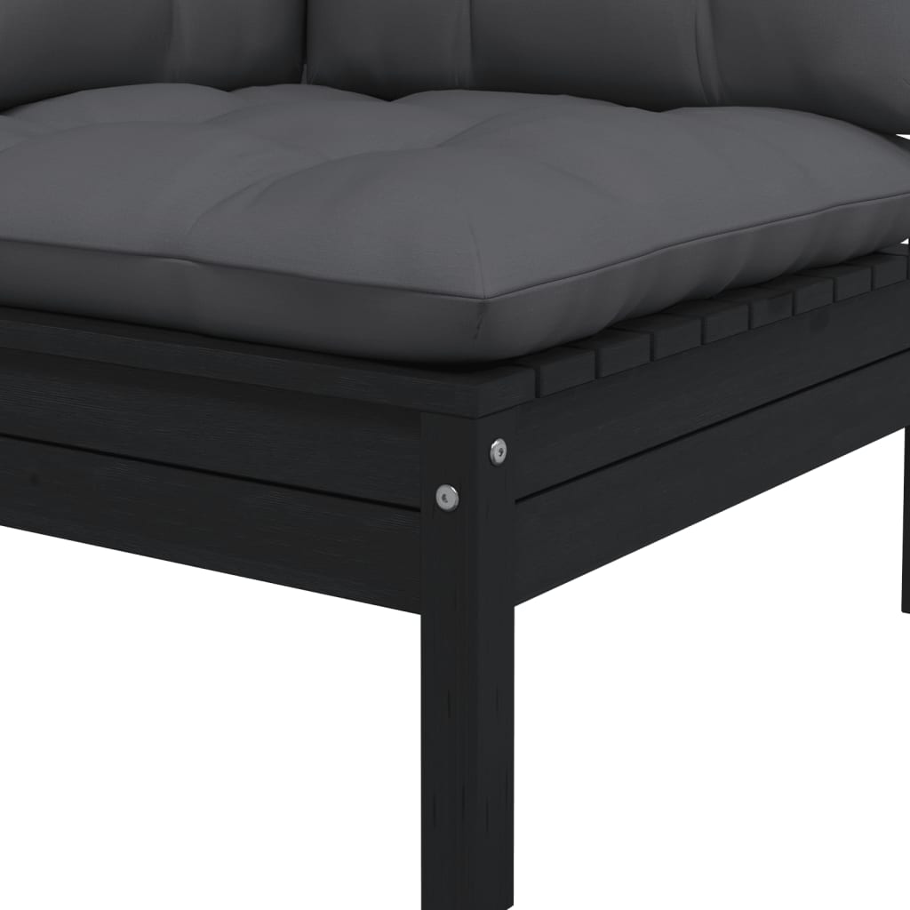 -Delige Loungeset Met Kussens Massief Grenenhout 3 Zwart 2x hoek + Tafel