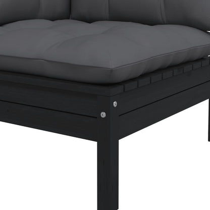 -Delige Loungeset Met Kussens Massief Grenenhout 3 Zwart 2x hoek + Tafel
