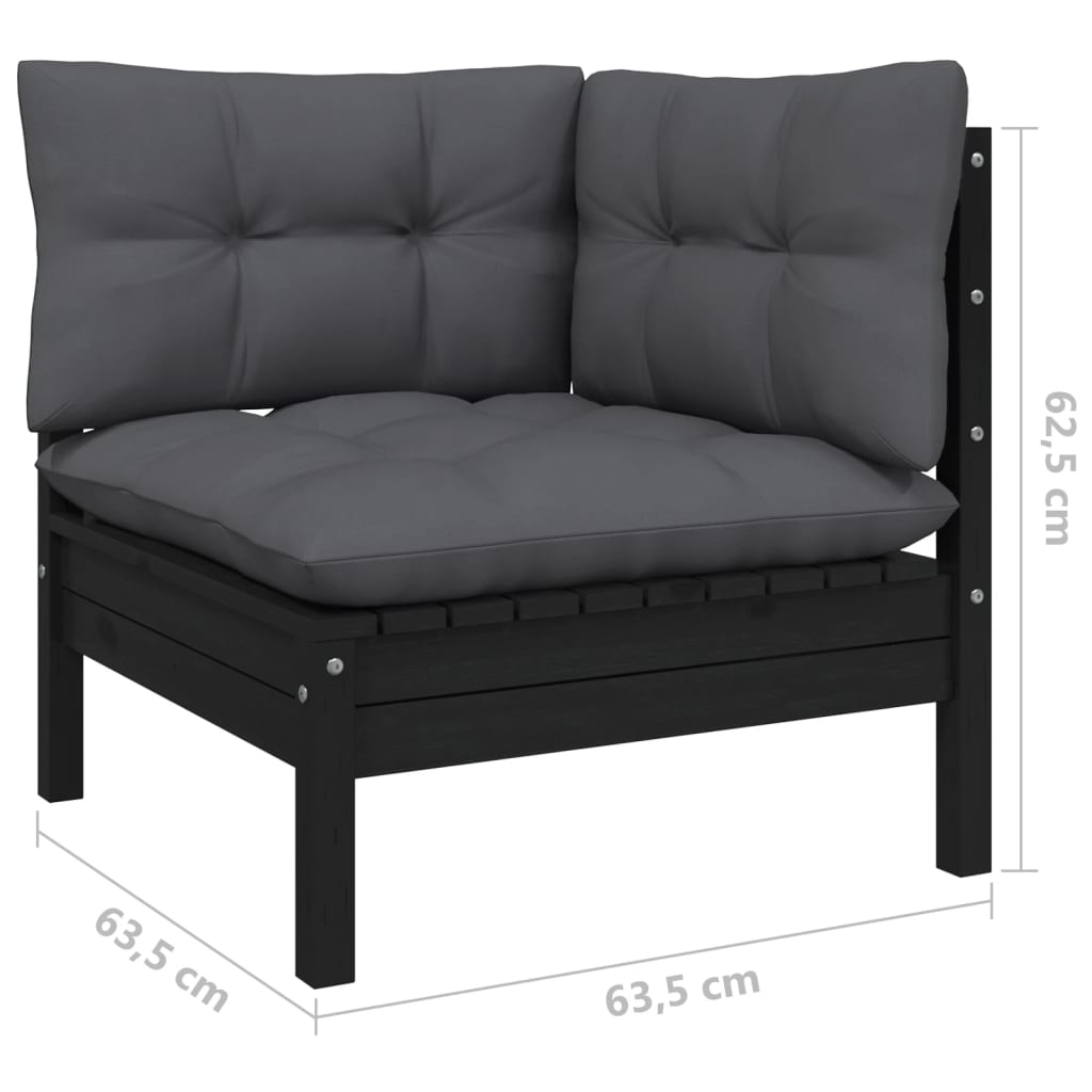 -Delige Loungeset Met Kussens Massief Grenenhout 3 Zwart 2x hoek + Tafel