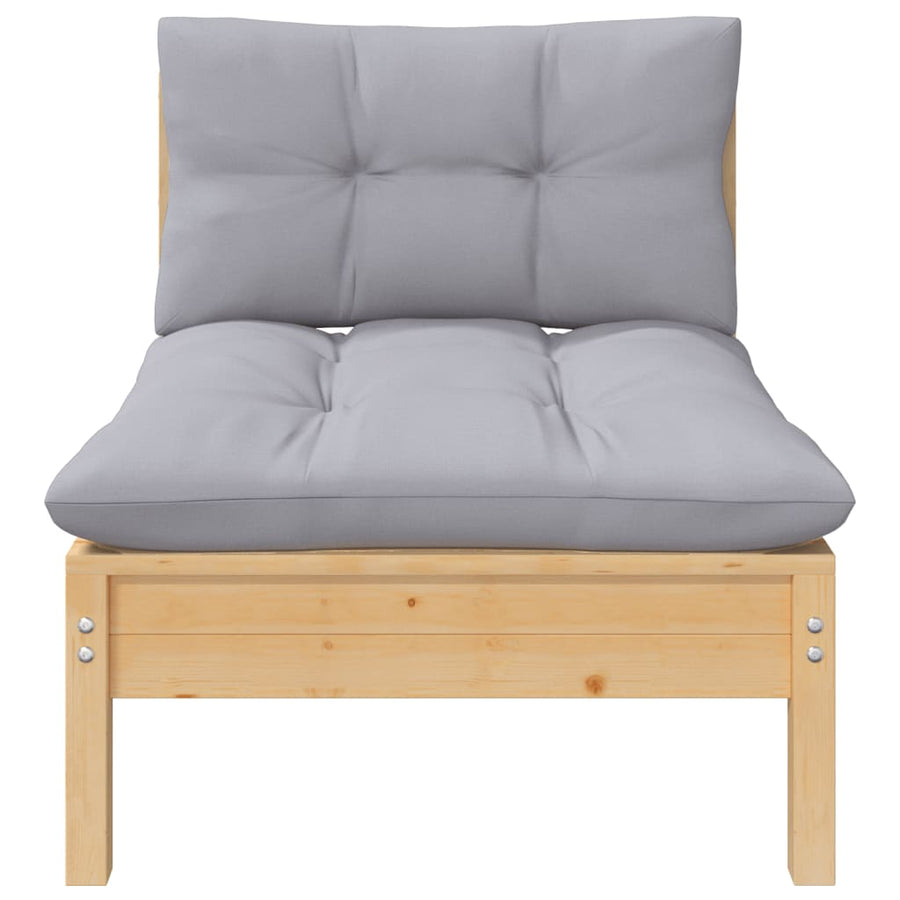 -Delige Loungeset Met Grijze Kussens Massief Grenenhout 3 Bruin en grijs 2x midden + Tafel