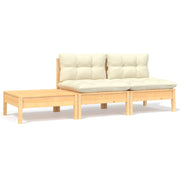 Loungeset 3-delig massief grenenhout crème kussens