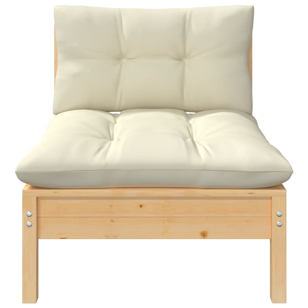 -Delige Loungeset Met Kleurige Kussens Massief Grenenhout 3 Natuurlijk en crème 2x midden + Tafel