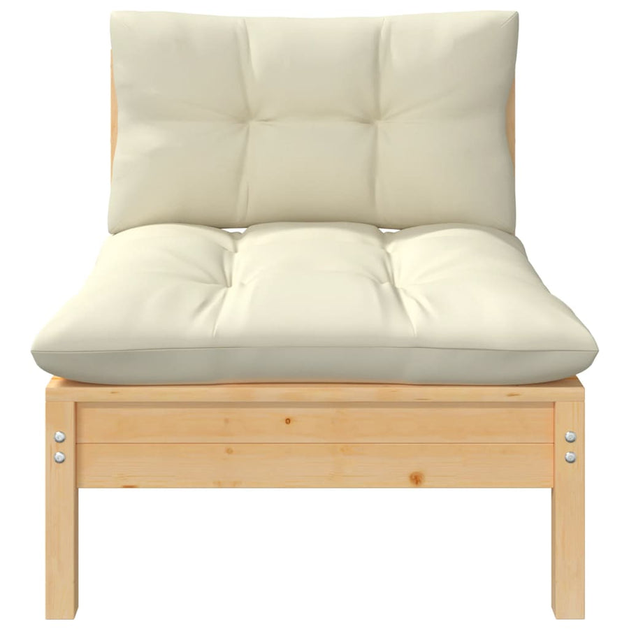 -Delige Loungeset Met Kleurige Kussens Massief Grenenhout 3 Natuurlijk en crème 2x midden + Tafel