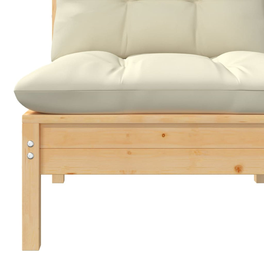 -Delige Loungeset Met Kleurige Kussens Massief Grenenhout 3 Natuurlijk en crème 2x midden + Tafel