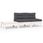 -Delige Loungeset Met Kussens Massief Grenenhout 3 Wit 2x midden + Tafel