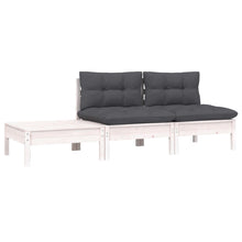 -Delige Loungeset Met Kussens Massief Grenenhout 3 Wit 2x midden + Tafel