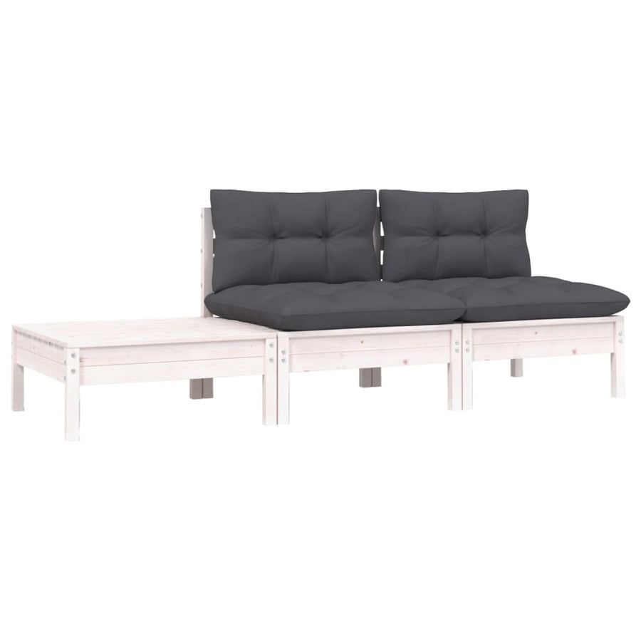 -Delige Loungeset Met Kussens Massief Grenenhout 3 Wit 2x midden + Tafel
