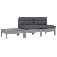 -Delige Loungeset Met Kussens Massief Grenenhout 3 Grijs 2x midden + Tafel