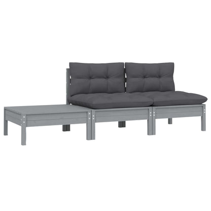 -Delige Loungeset Met Kussens Massief Grenenhout 3 Grijs 2x midden + Tafel