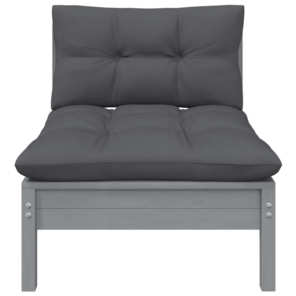 -Delige Loungeset Met Kussens Massief Grenenhout 3 Grijs 2x midden + Tafel