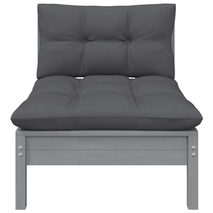-Delige Loungeset Met Kussens Massief Grenenhout 3 Grijs 2x midden + Tafel