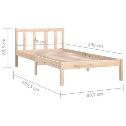 Bedframe Massief Grenenhout Zwart Small Single 75 x 190 cm Naturel