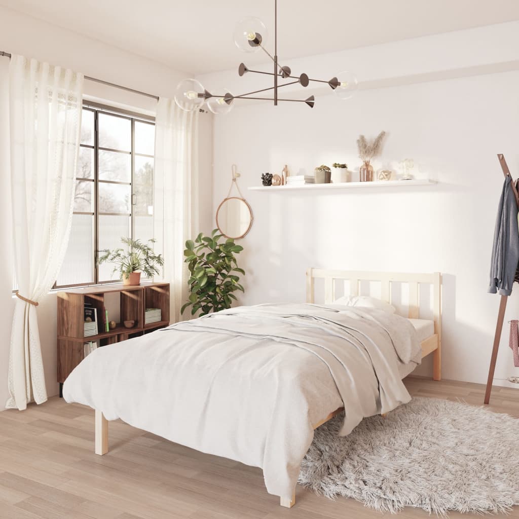 Bedframe Massief Grenenhout Zwart Small Single 75 x 190 cm Naturel