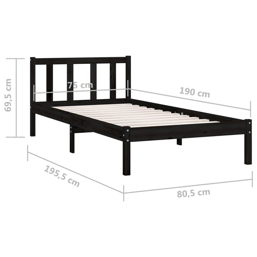 Bedframe Massief Grenenhout 2Ft6 Small Single 75 x 190 cm Zwart