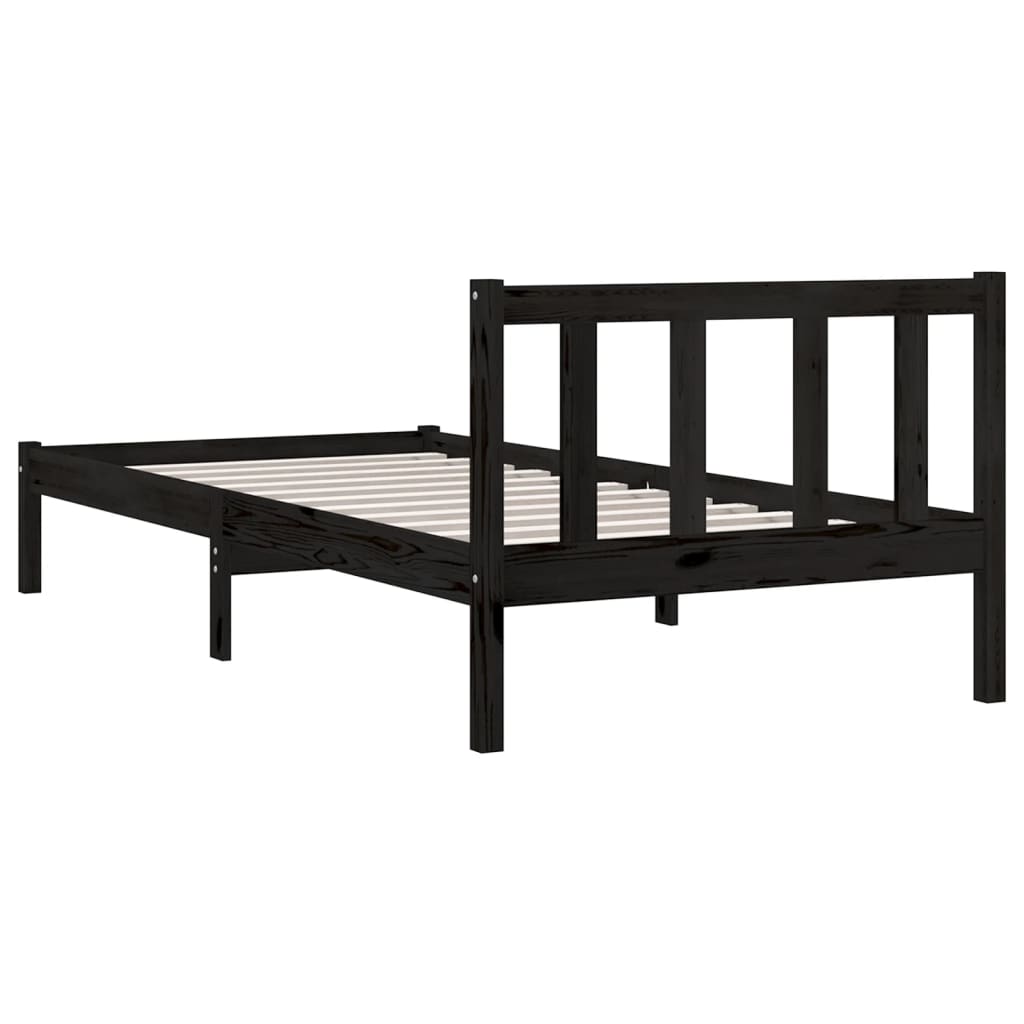 Bedframe massief grenenhout zwart 90x190 cm