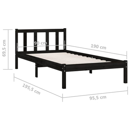 Bedframe massief grenenhout zwart 90x190 cm