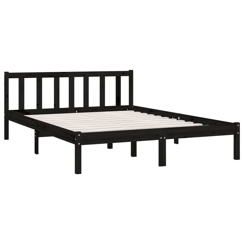 Bedframe Massief Grenenhout 4Ft6 Double 135 x 190 cm Zwart