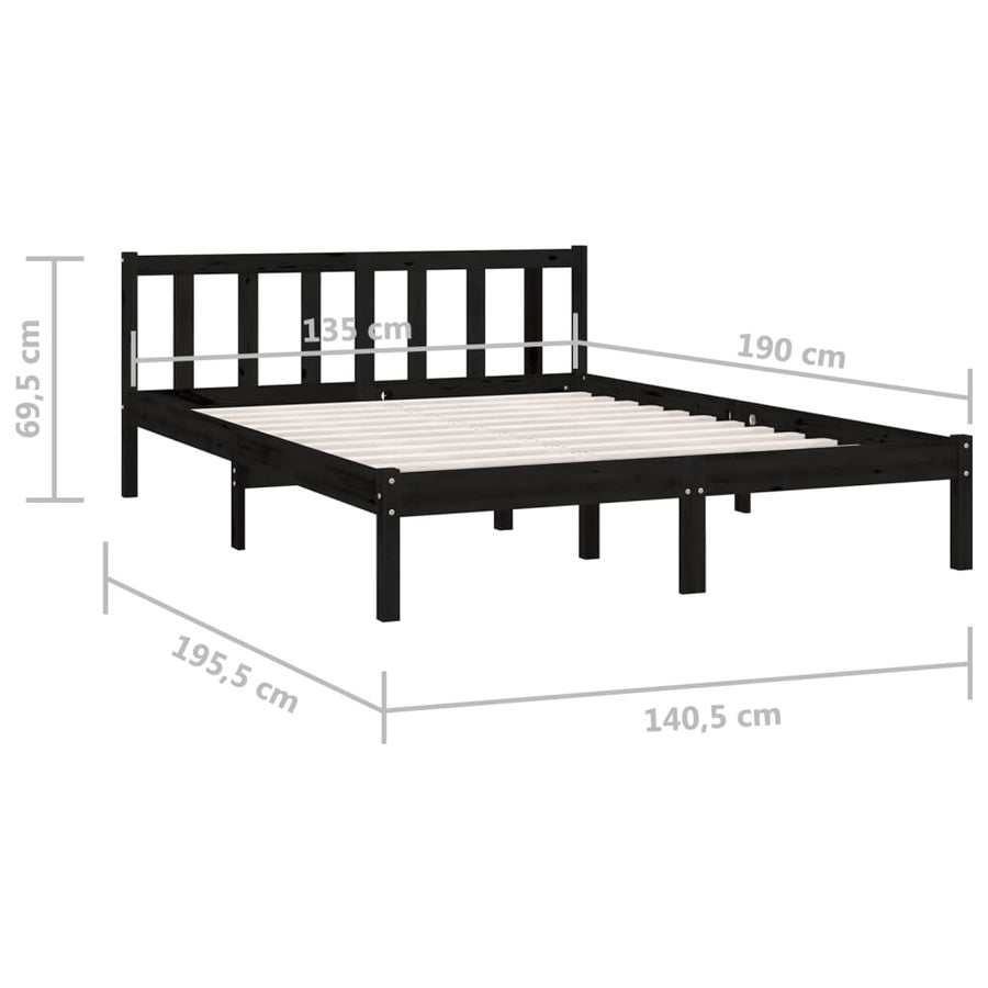 Bedframe Massief Grenenhout 4Ft6 Double 135 x 190 cm Zwart
