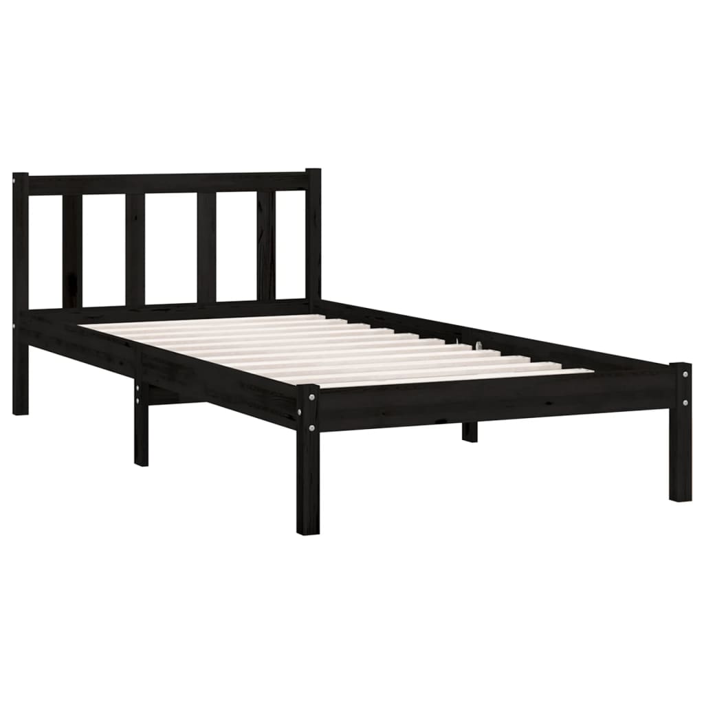 Bedframe massief grenenhout zwart 90x200 cm