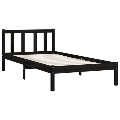 Bedframe massief grenenhout zwart 90x200 cm