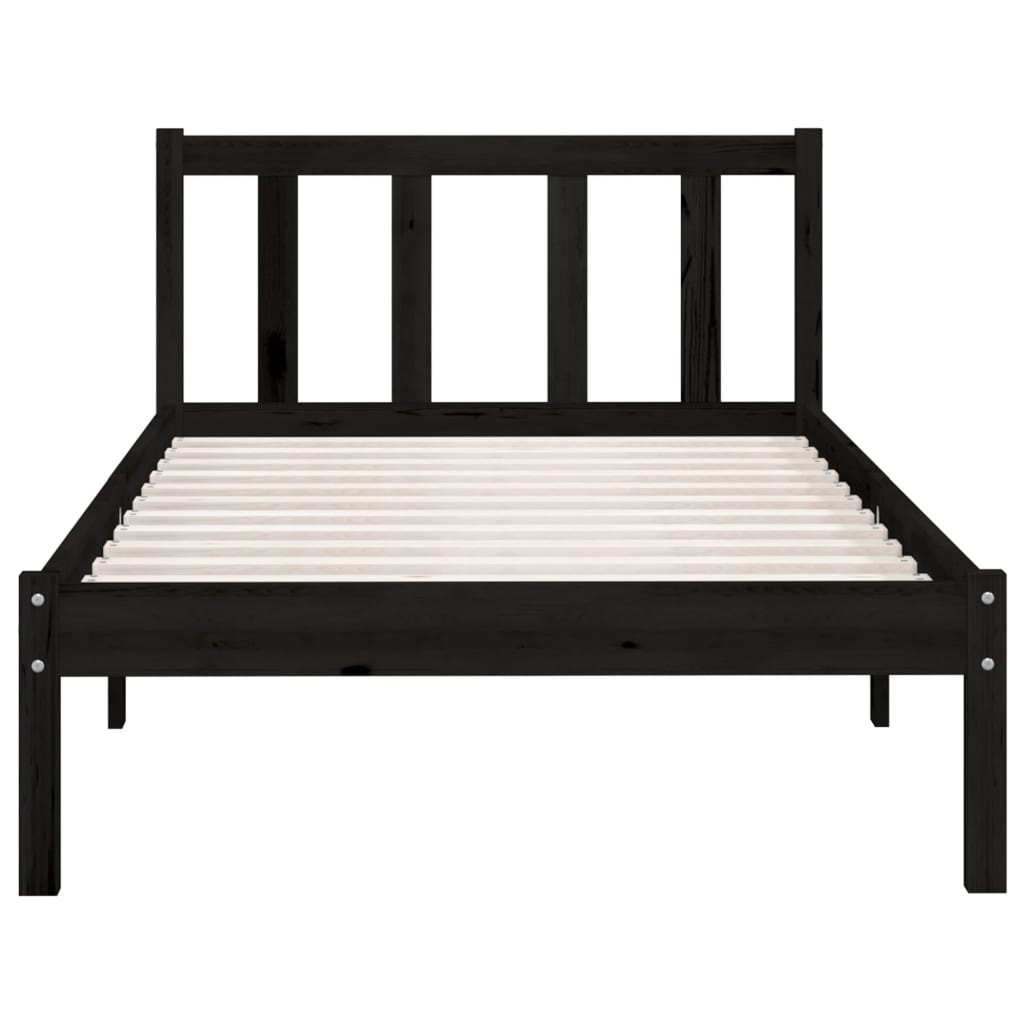 Bedframe massief grenenhout zwart 90x200 cm