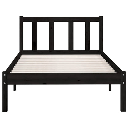 Bedframe massief grenenhout zwart 90x200 cm