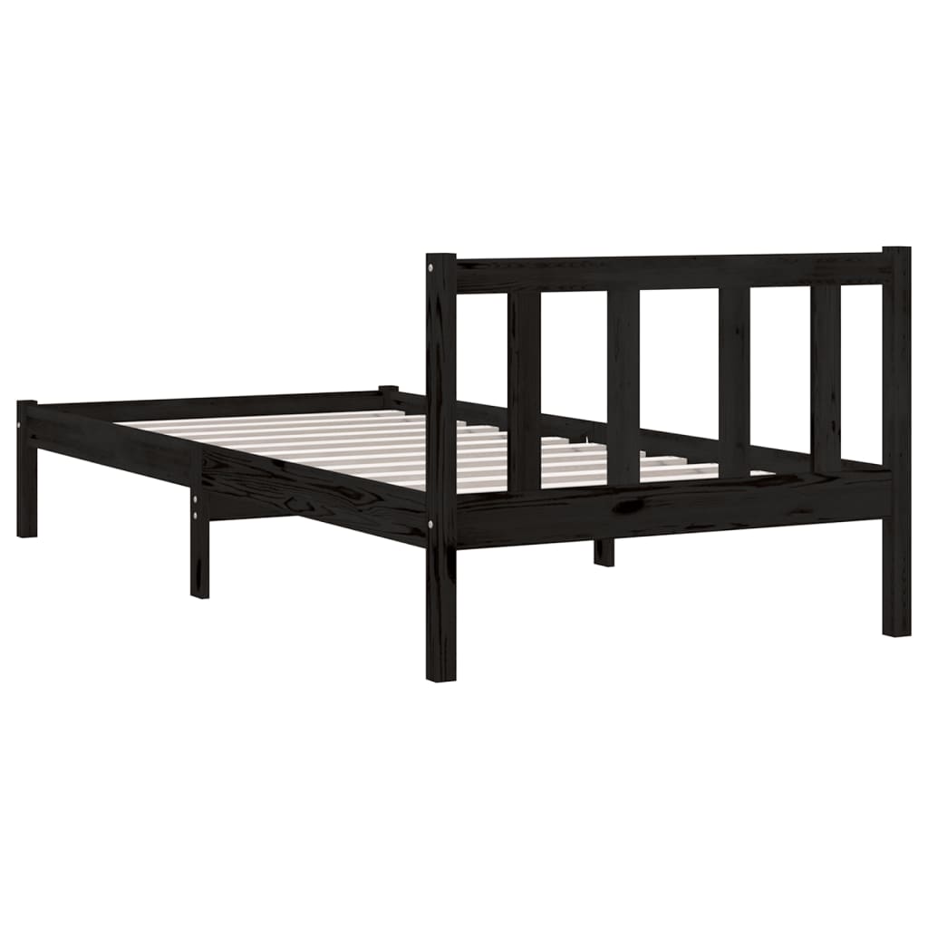 Bedframe massief grenenhout zwart 90x200 cm