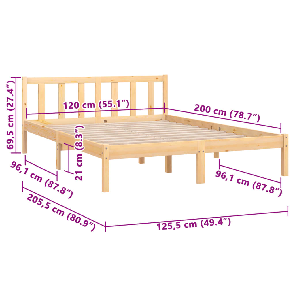 Bedframe Massief Grenenhout 120 x 200 cm Naturel