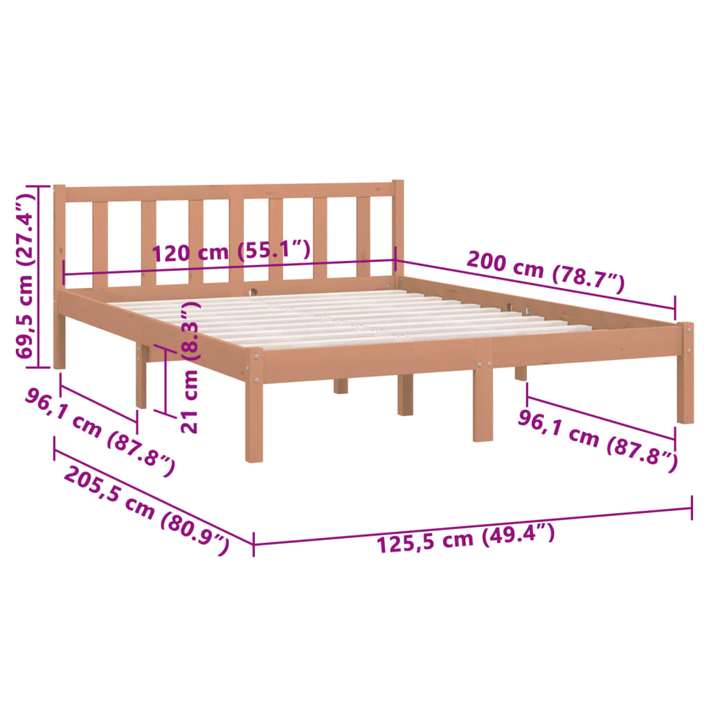 Bedframe massief grenenhout honingbruin 120x200 cm
