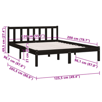 Bedframe massief grenenhout zwart 120x200 cm