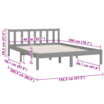 Bedframe massief grenenhout grijs 140x200 cm