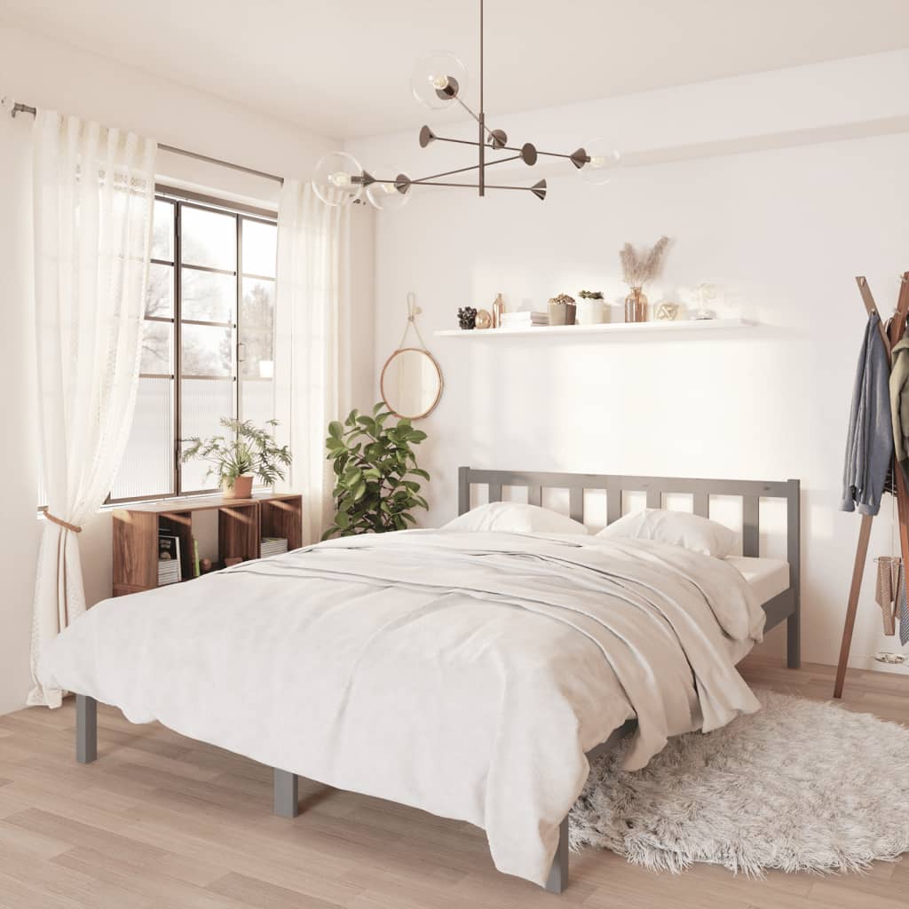 Bedframe massief grenenhout grijs 140x200 cm