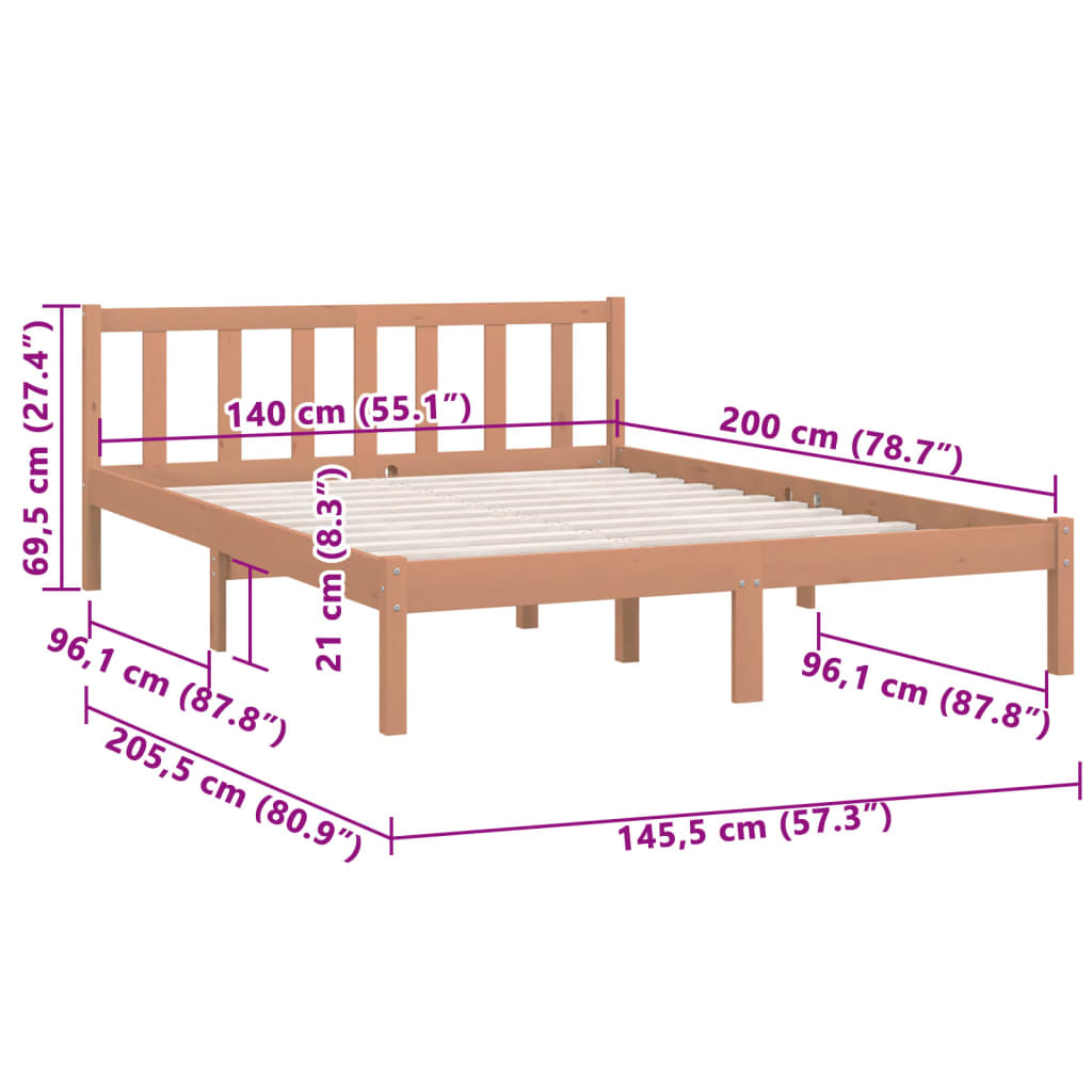 Bedframe massief grenenhout honingbruin 140x200 cm