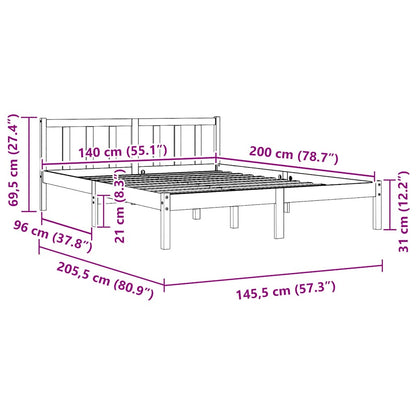 Bedframe massief grenenhout zwart 140x200 cm