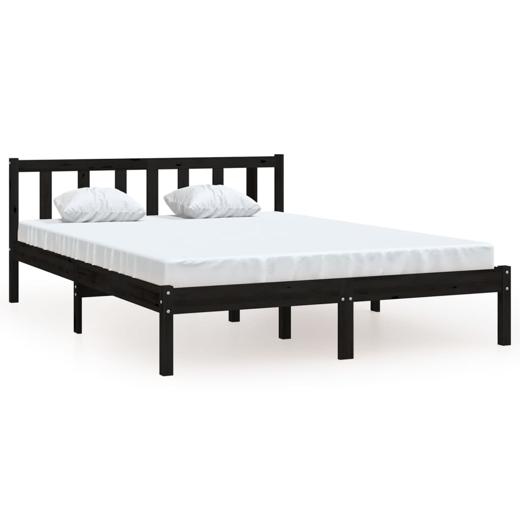 Bedframe massief grenenhout zwart 150x200 cm
