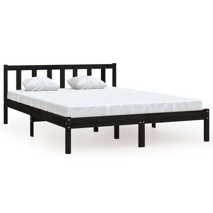 Bedframe massief grenenhout zwart 150x200 cm