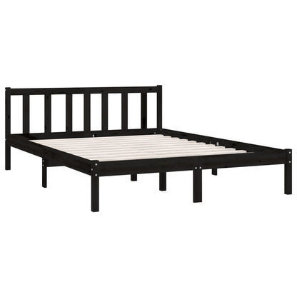 Bedframe massief grenenhout zwart 150x200 cm