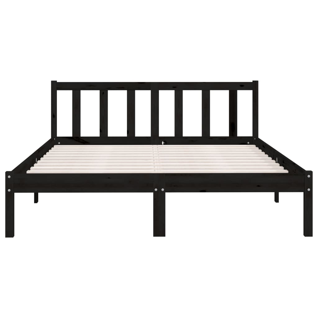Bedframe massief grenenhout zwart 150x200 cm