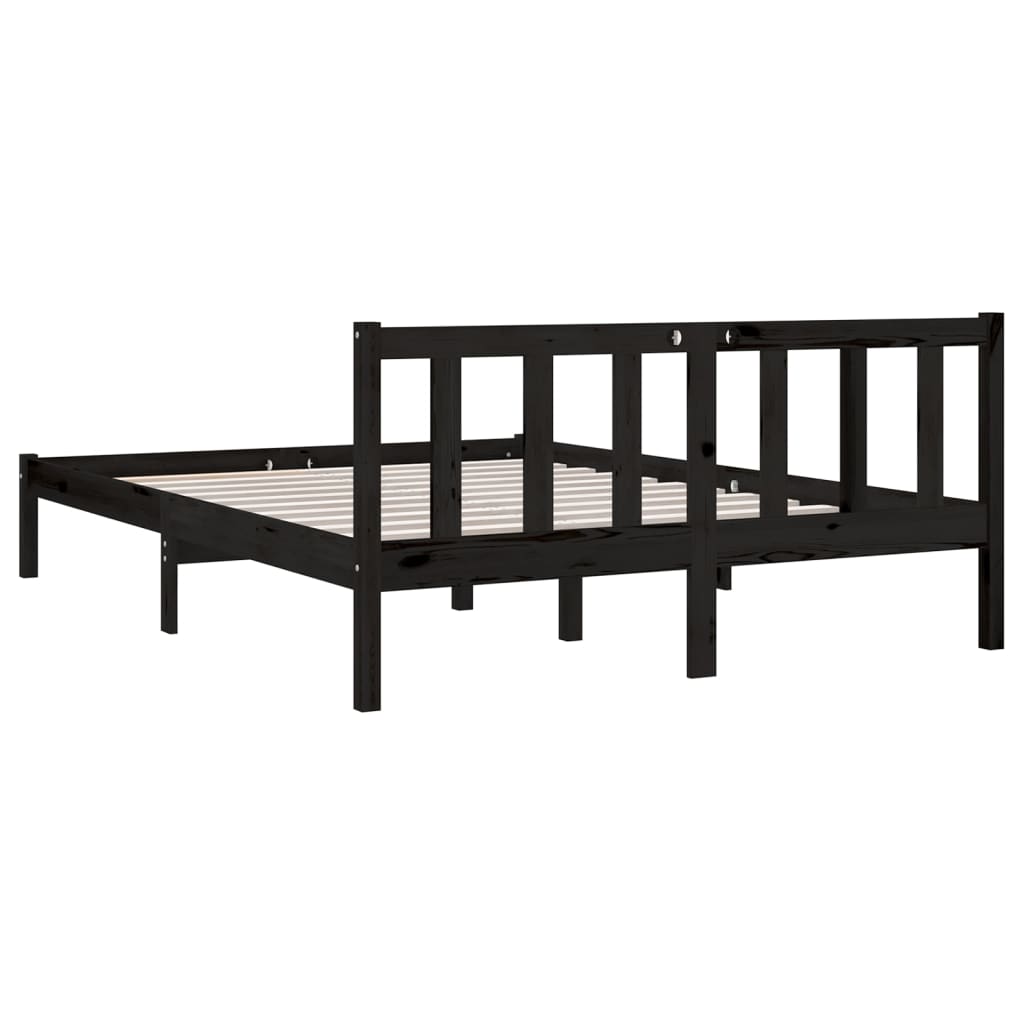 Bedframe massief grenenhout zwart 150x200 cm